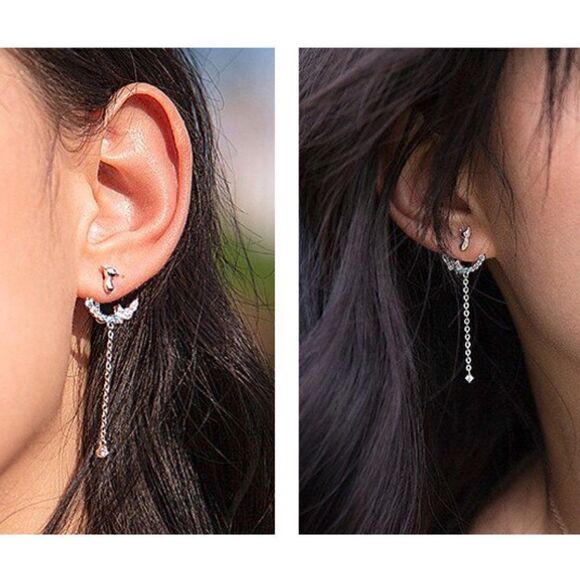 Sterling Silver Cute Cat Crystal Dangle Earrings - Picture 6 of 6